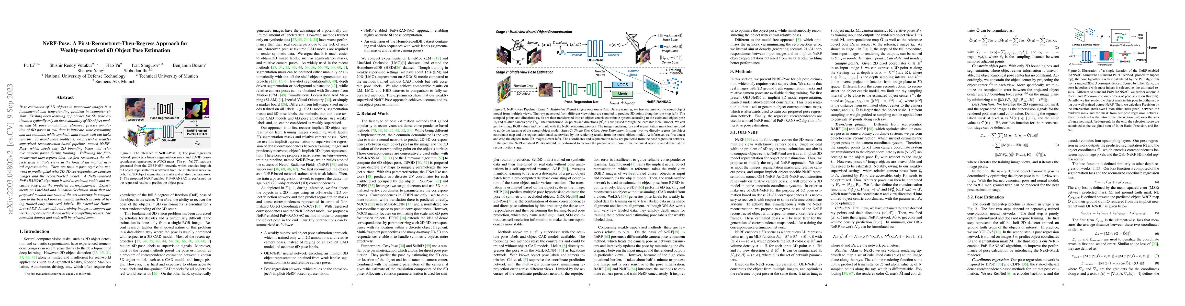 Thumbnail for NeRF-Pose: A First-Reconstruct-Then-Regress Approach for
  Weakly-supervised 6D Object Pose Estimation