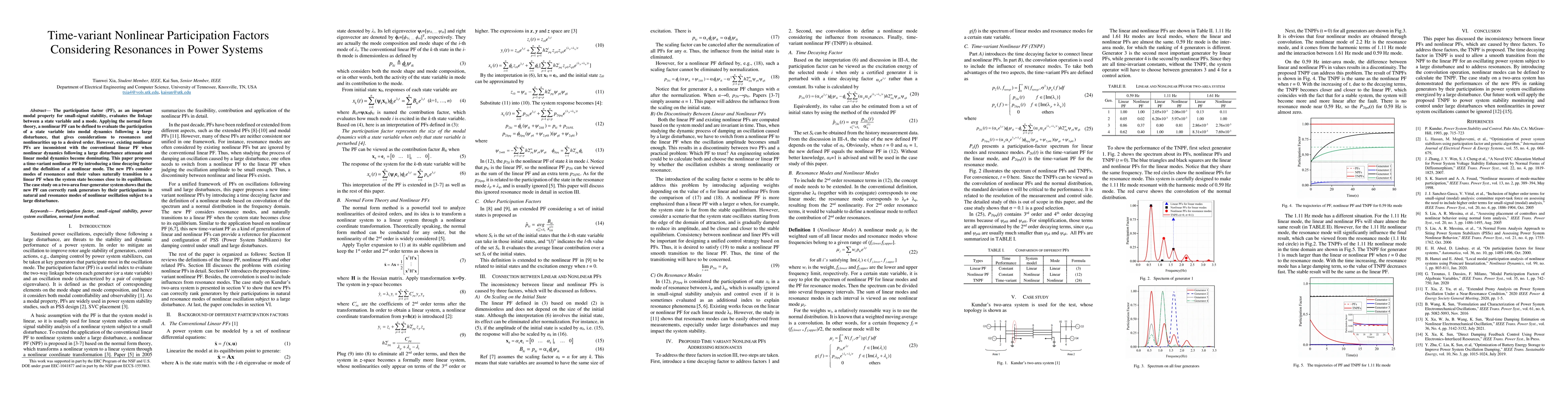 Thumbnail for Time-variant Nonlinear Participation Factors Considering Resonances in
  Power Systems