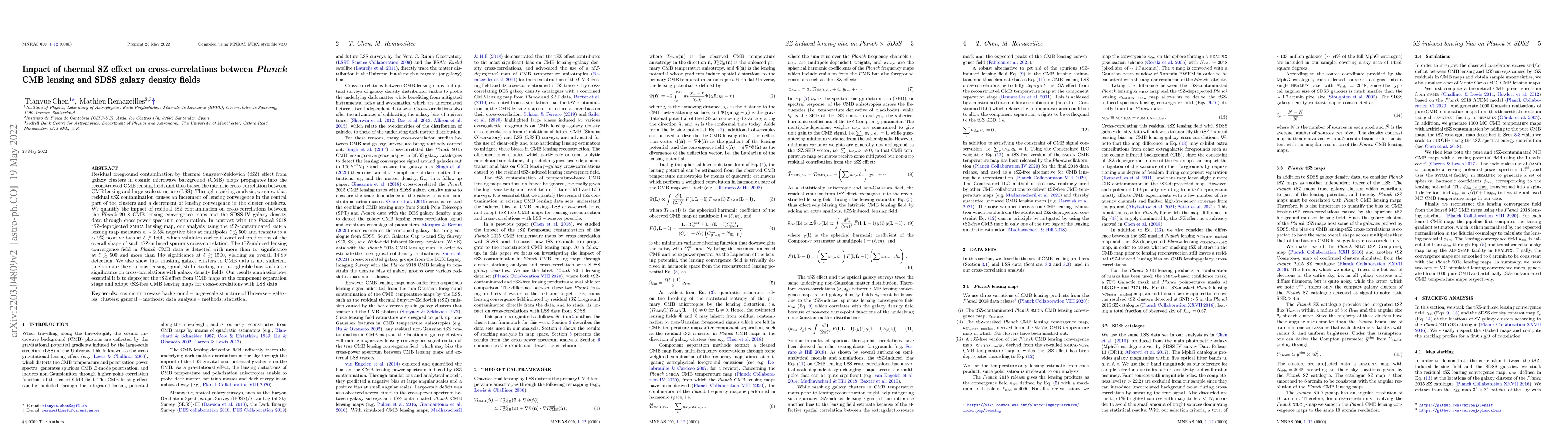 Thumbnail for Impact of thermal SZ effect on cross-correlations between Planck CMB
  lensing and SDSS galaxy density fields