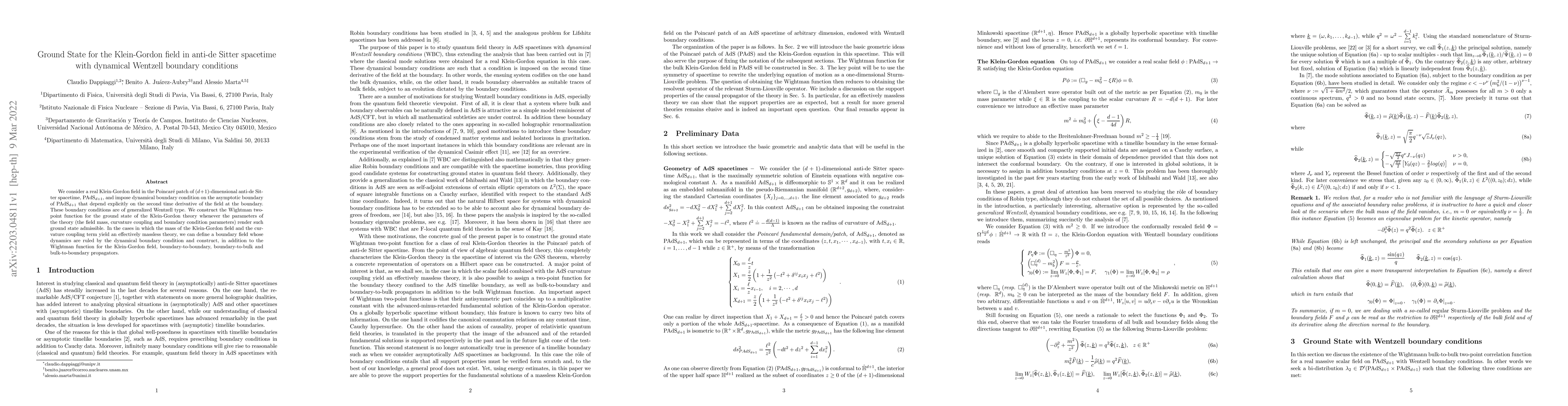 Thumbnail for Ground State for the Klein-Gordon field in anti-de Sitter spacetime with
  dynamical Wentzell boundary conditions