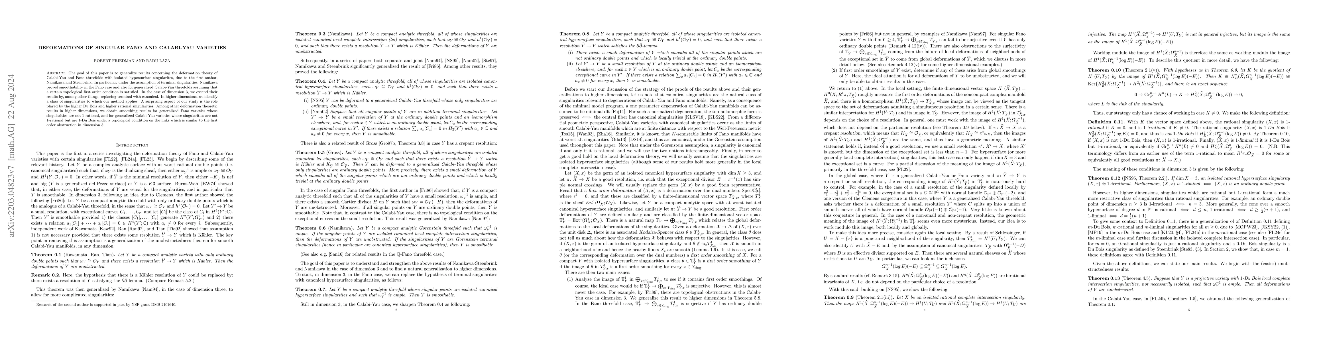 Thumbnail for Deformations of singular Fano and Calabi-Yau varieties