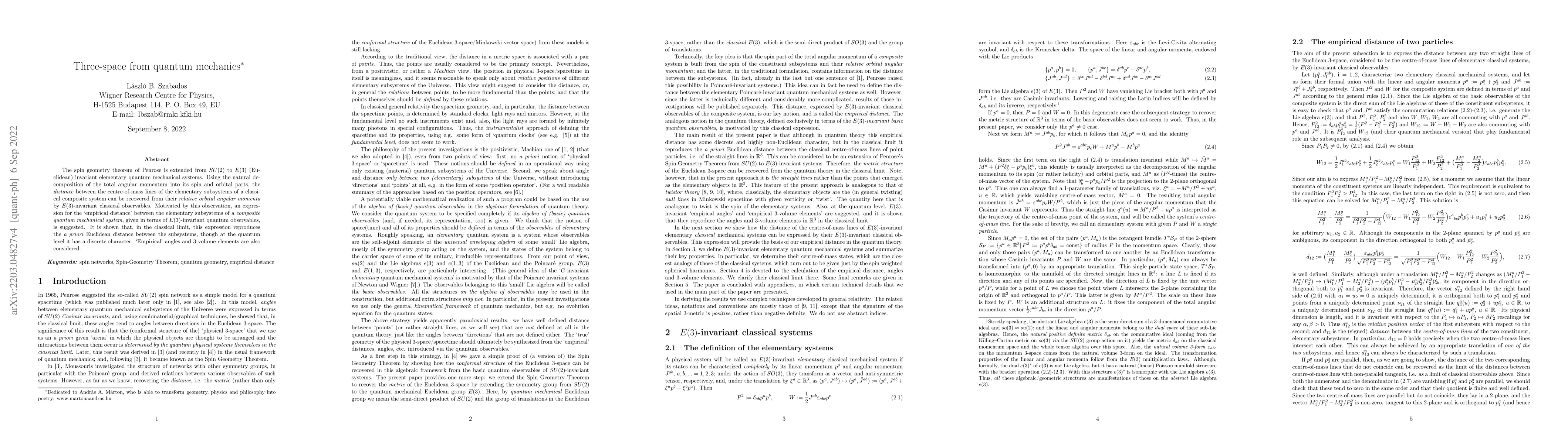 Thumbnail for Three-space from quantum mechanics