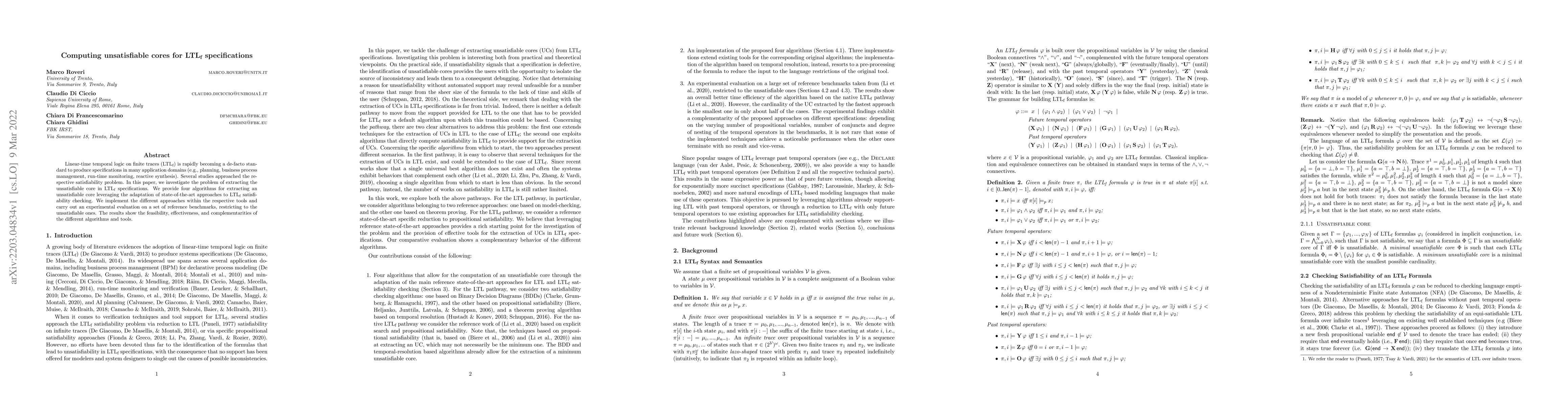 Thumbnail for Computing unsatisfiable cores for LTLf specifications