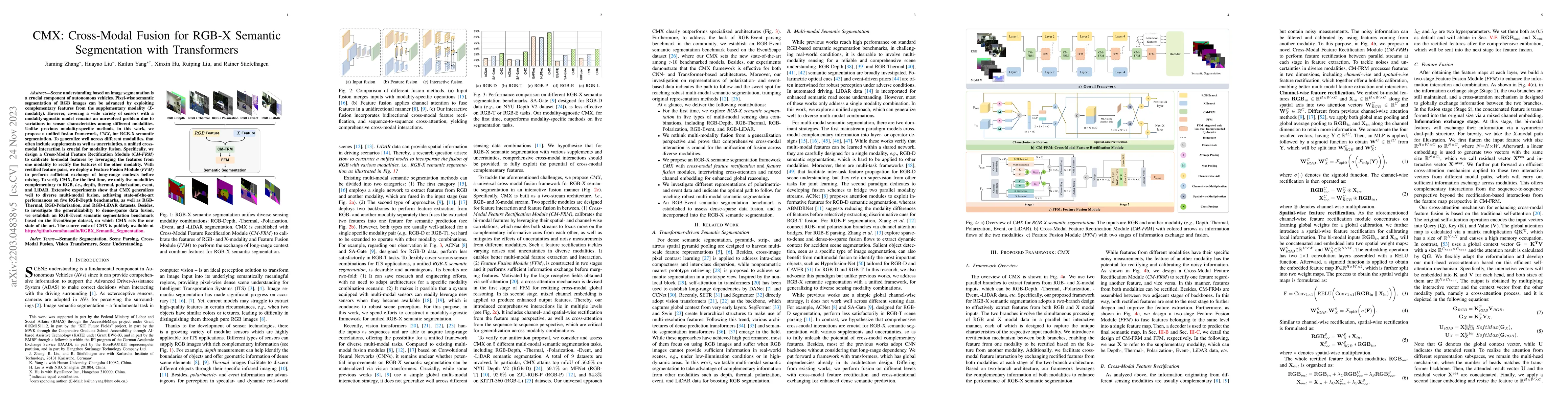 Thumbnail for CMX: Cross-Modal Fusion for RGB-X Semantic Segmentation with
  Transformers