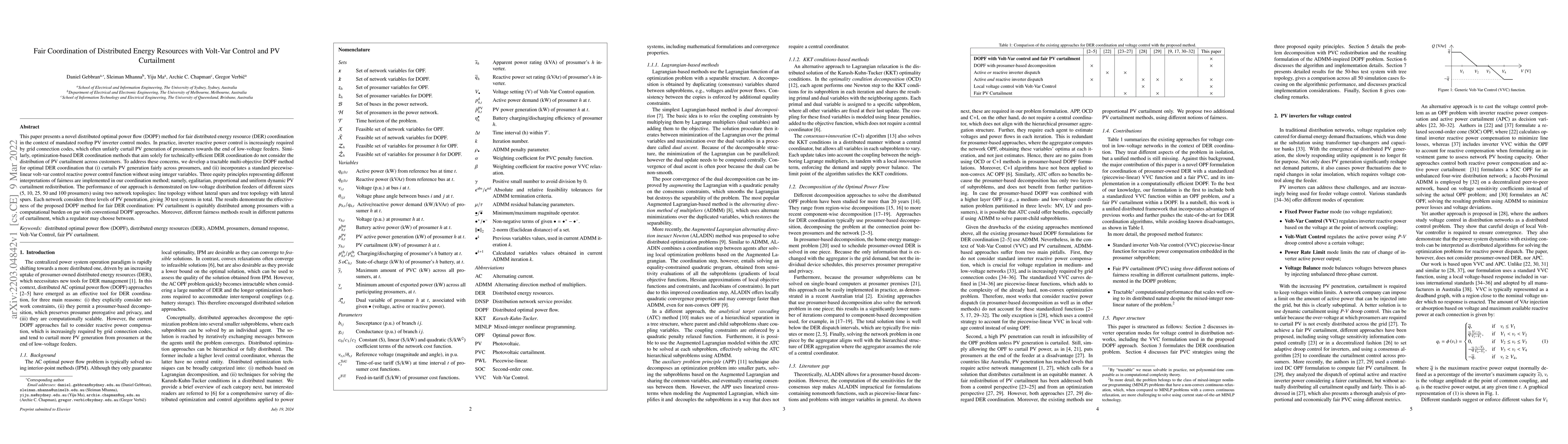 Thumbnail for Fair Coordination of Distributed Energy Resources with Volt-Var Control
  and PV Curtailment