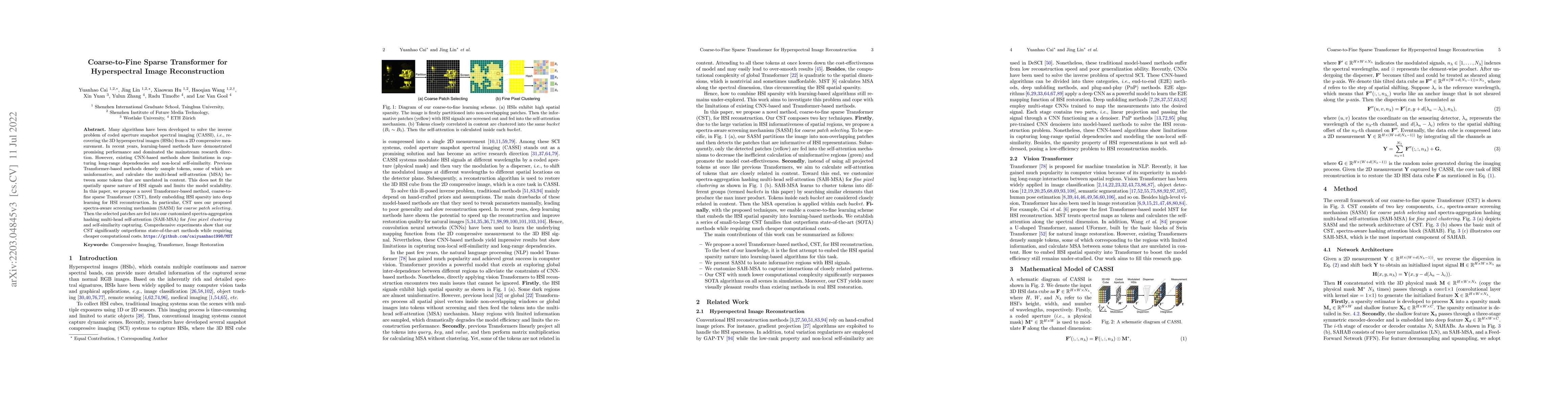 Thumbnail for Coarse-to-Fine Sparse Transformer for Hyperspectral Image Reconstruction