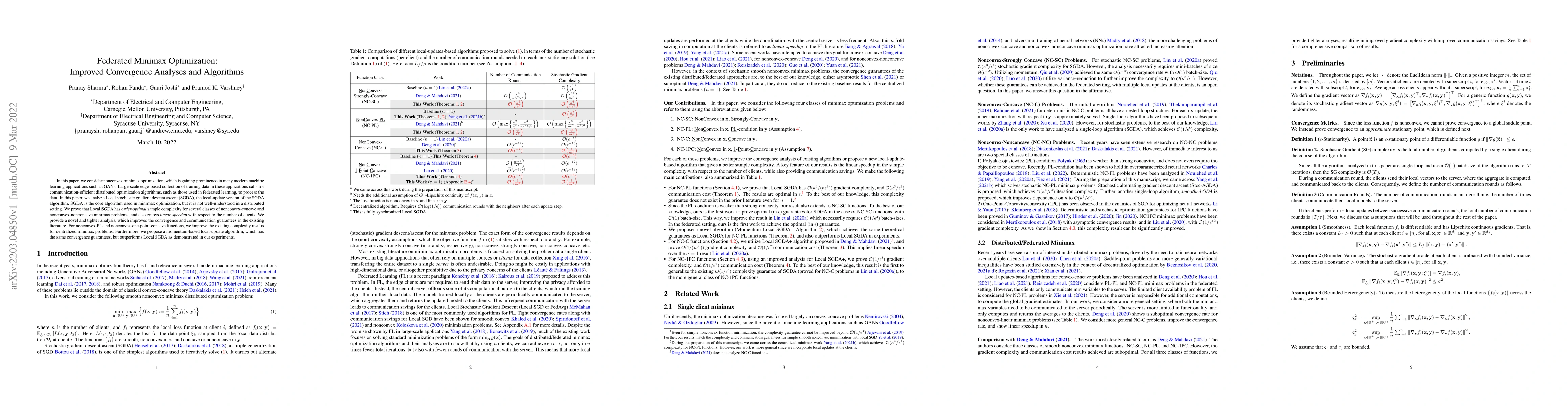 Thumbnail for Federated Minimax Optimization: Improved Convergence Analyses and
  Algorithms