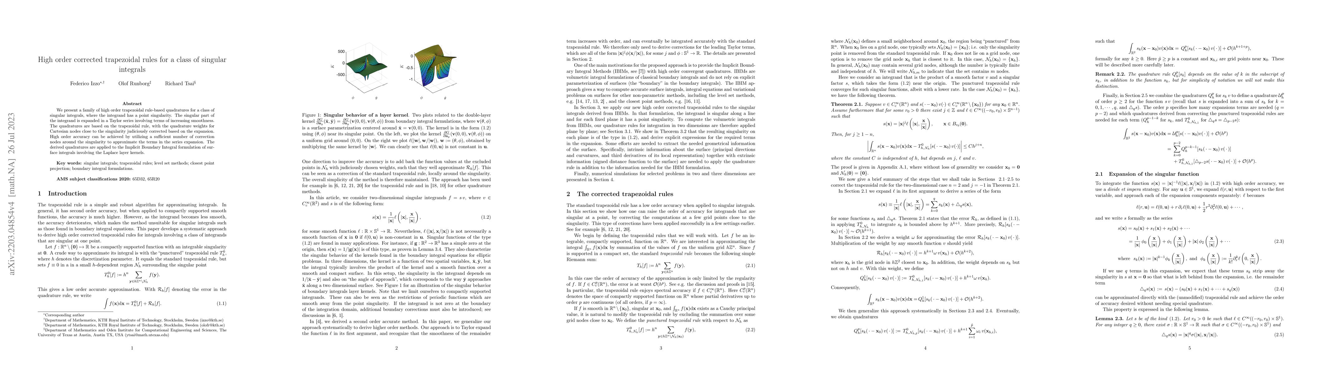 Thumbnail for High order corrected trapezoidal rules for a class of singular integrals