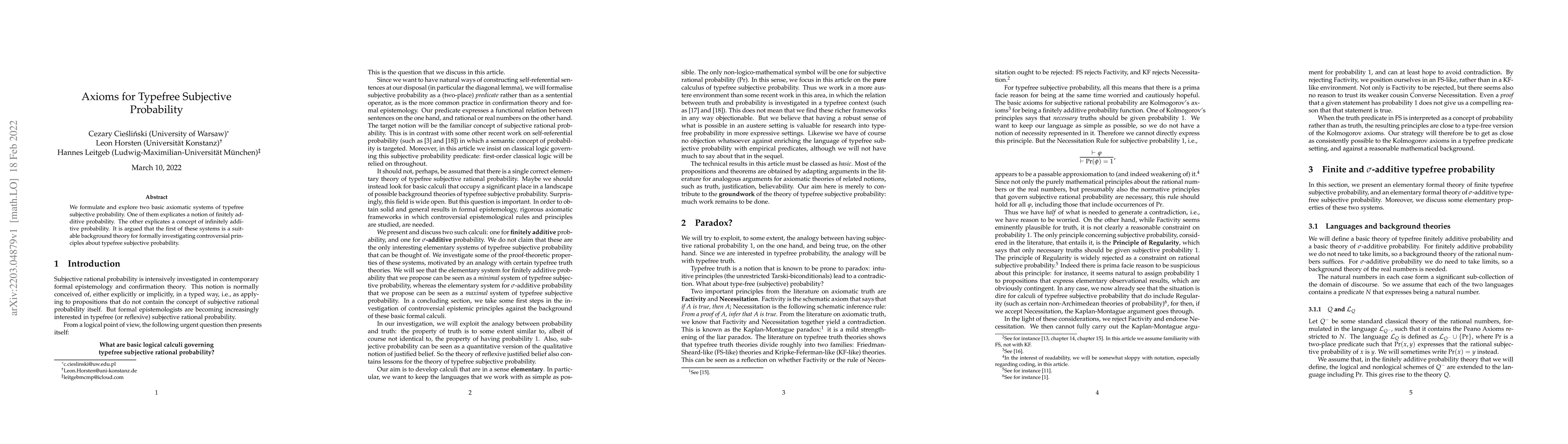 Thumbnail for Axioms for typefree subjective probability