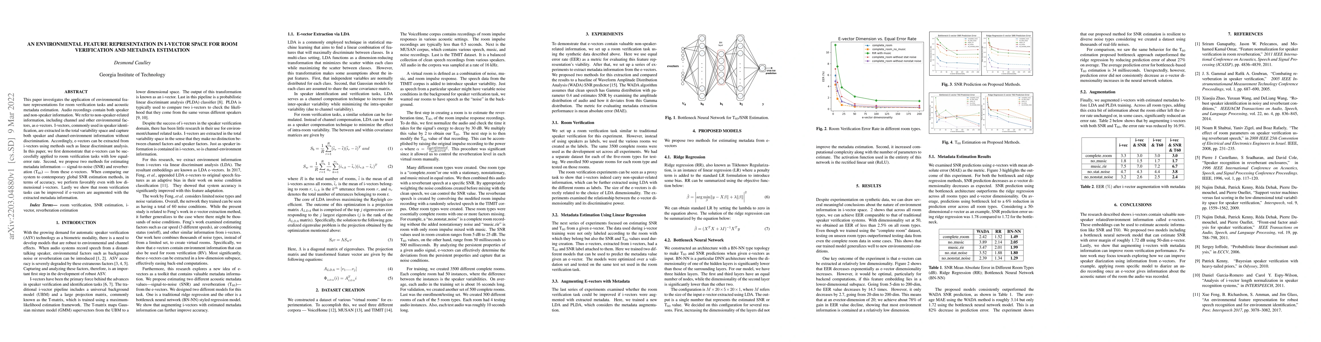 Thumbnail for An Environmental Feature Representation in I-vector Space for Room
  Verification and Metadata Estimation