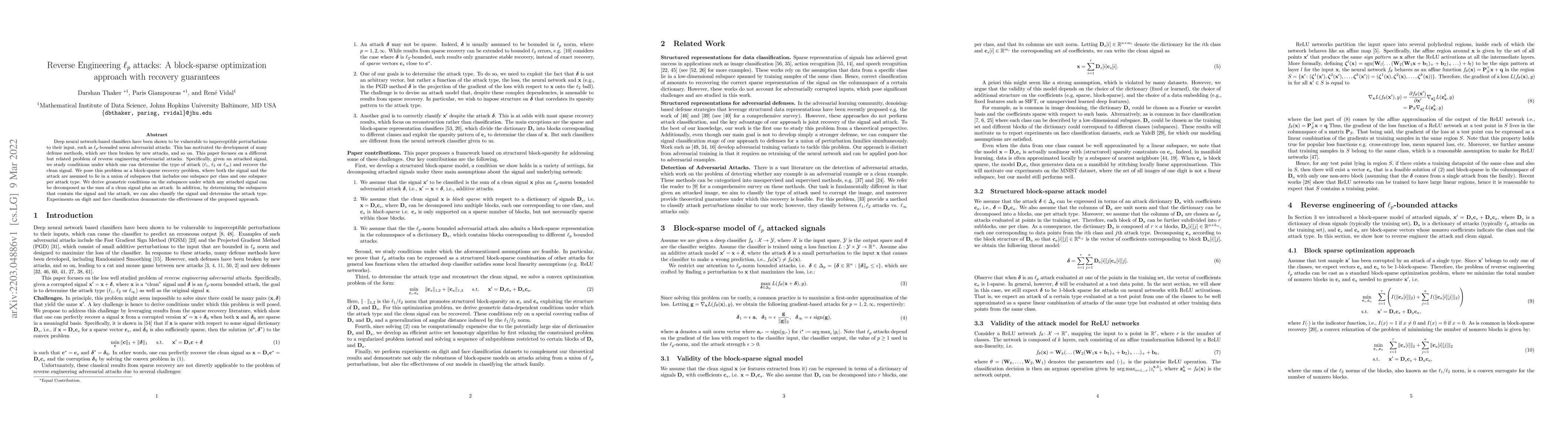 Thumbnail for Reverse Engineering $\ell_p$ attacks: A block-sparse optimization
  approach with recovery guarantees