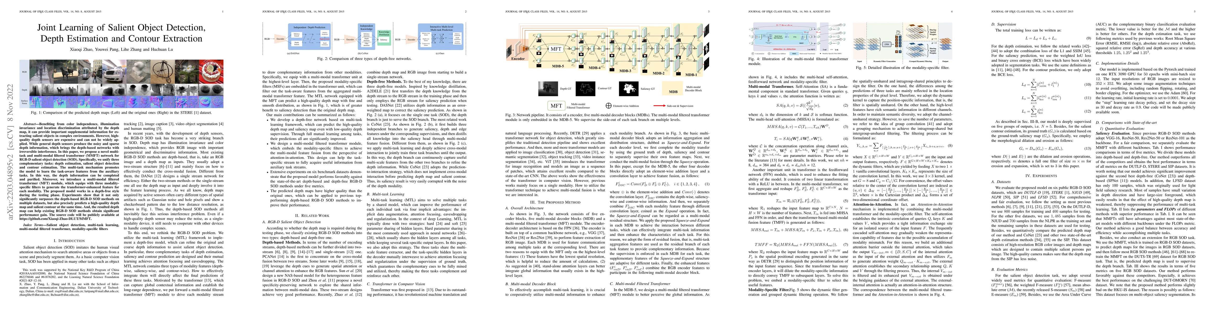 Thumbnail for Joint Learning of Salient Object Detection, Depth Estimation and Contour
  Extraction