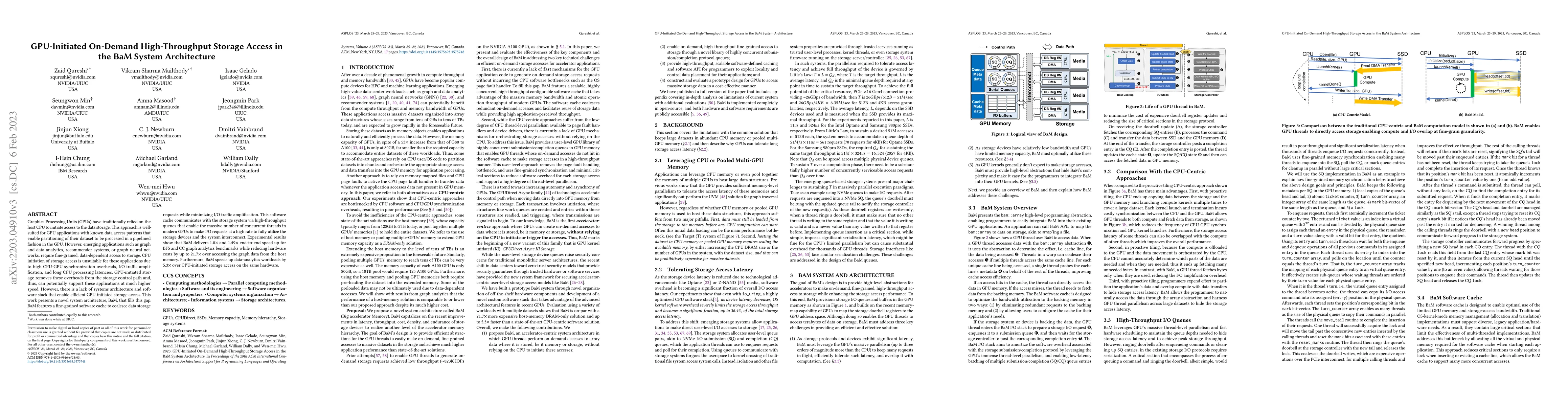 Thumbnail for GPU-Initiated On-Demand High-Throughput Storage Access in the BaM System
  Architecture