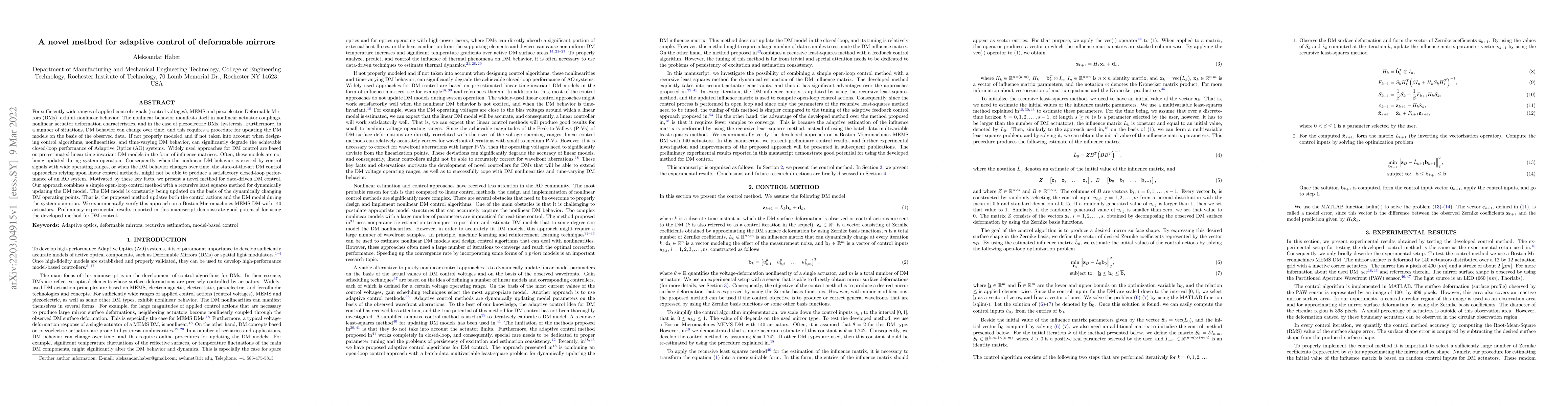 Thumbnail for A novel method for adaptive control of deformable mirrors