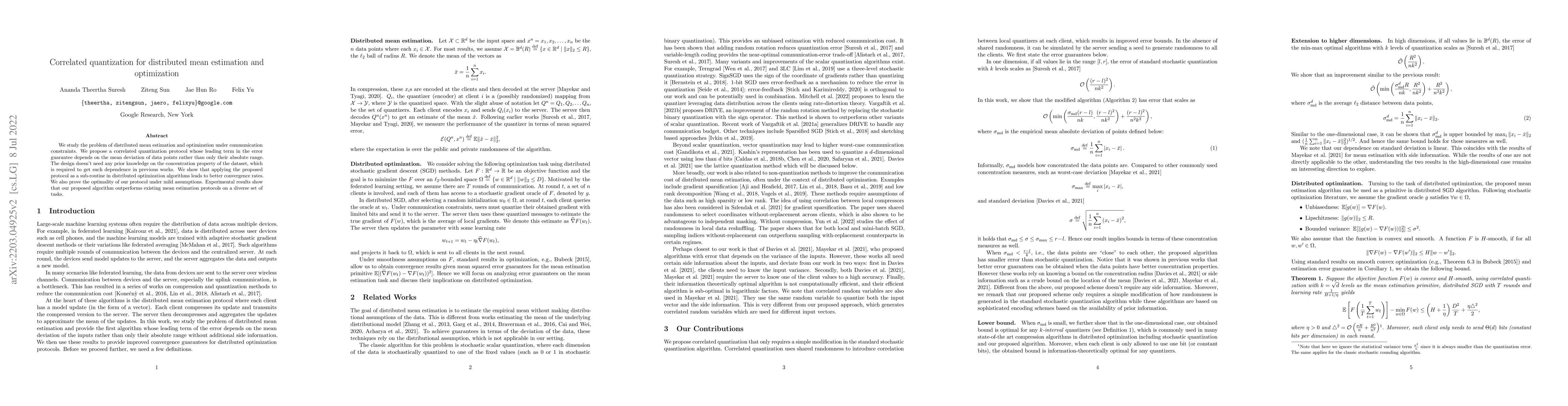 Thumbnail for Correlated quantization for distributed mean estimation and optimization