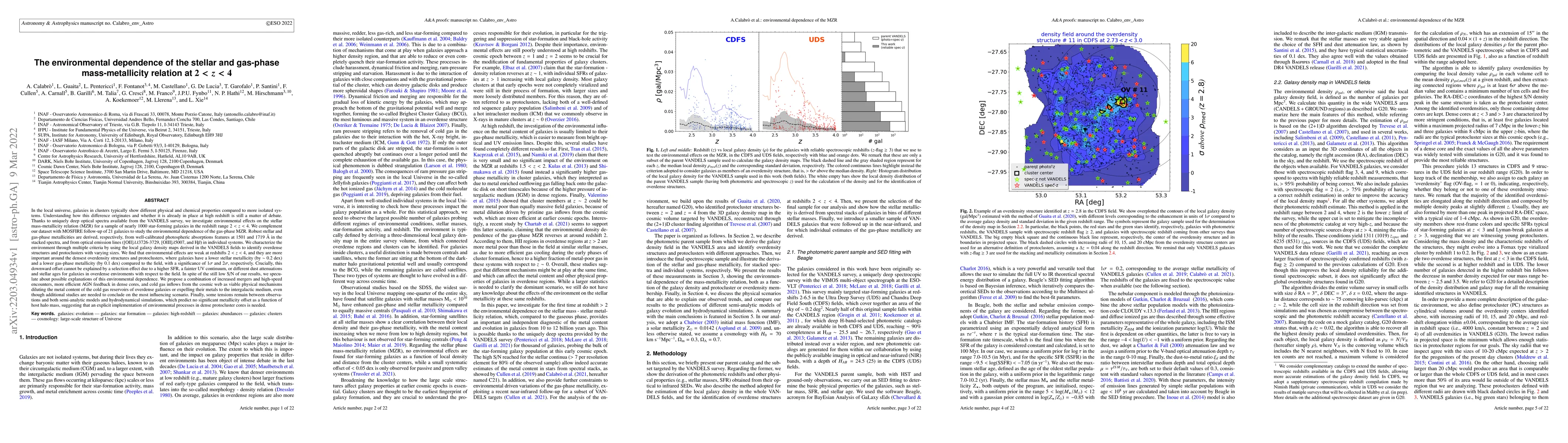 Thumbnail for The environmental dependence of the stellar and gas-phase
  mass-metallicity relation at 2 < z < 4