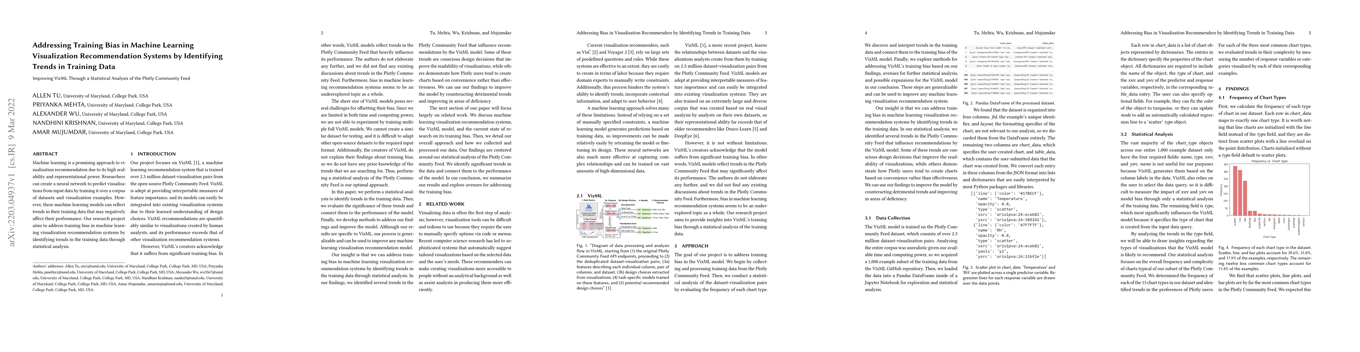 Thumbnail for Addressing Bias in Visualization Recommenders by Identifying Trends in
  Training Data: Improving VizML Through a Statistical Analysis of the Plotly
  Community Feed