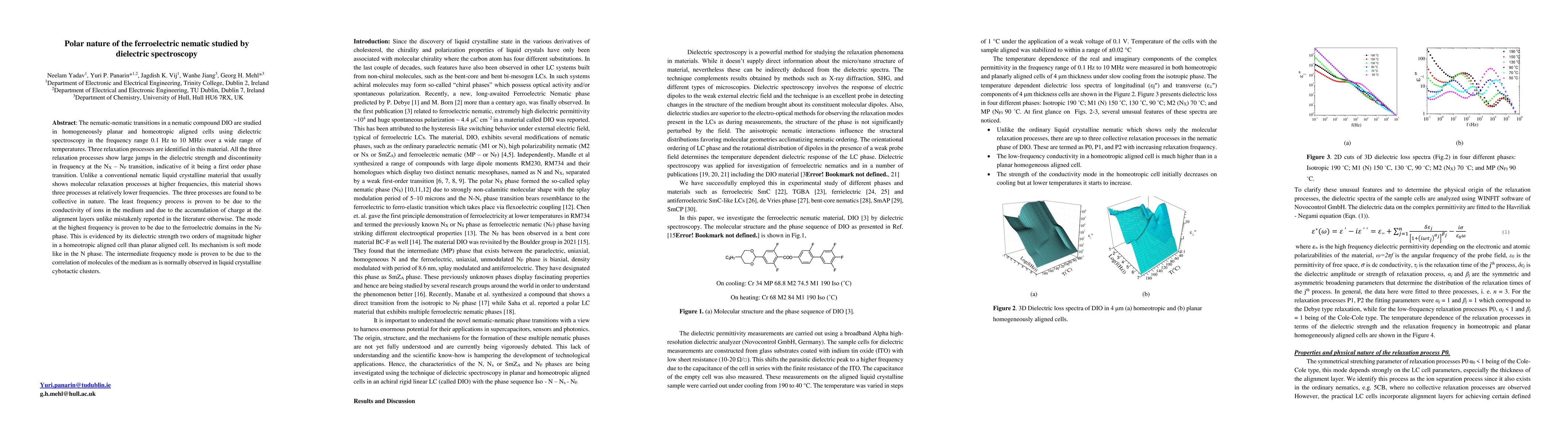 Thumbnail for Polar nature of the ferro-electric nematic studied by dielectric
  spectroscopy