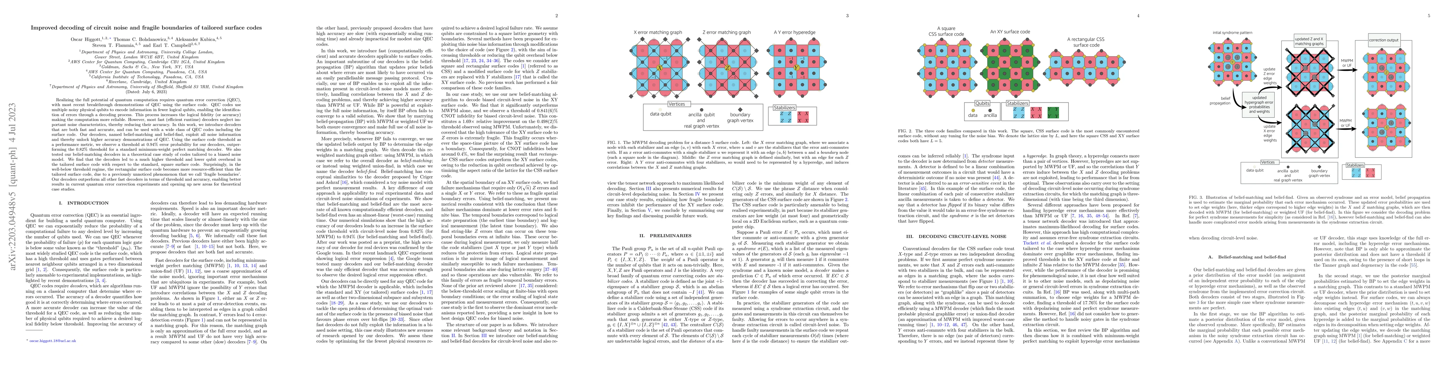 Thumbnail for Improved decoding of circuit noise and fragile boundaries of tailored
  surface codes