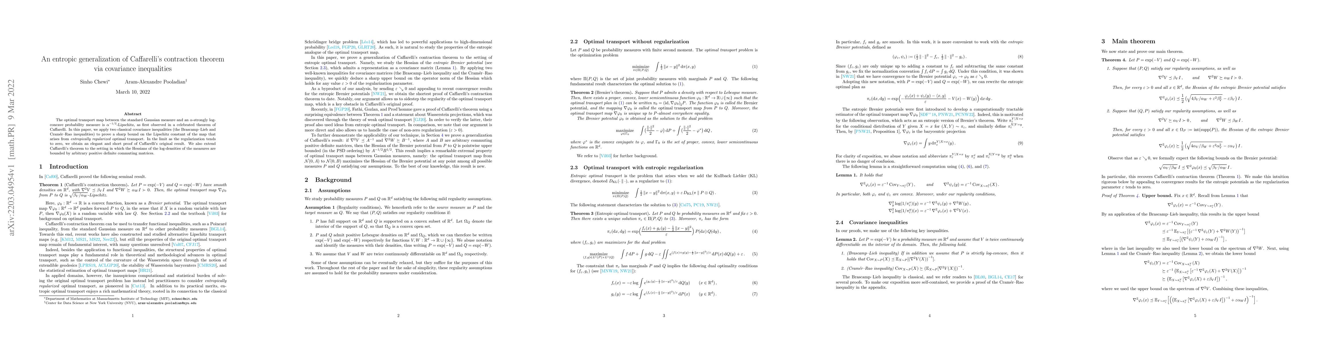 Thumbnail for An entropic generalization of Caffarelli's contraction theorem via
  covariance inequalities