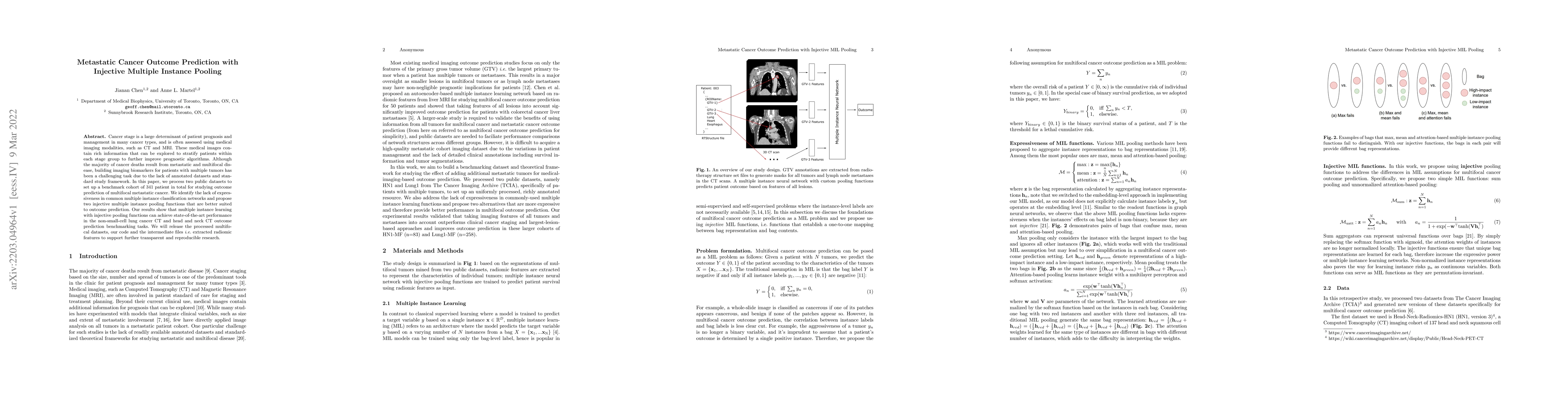 Thumbnail for Metastatic Cancer Outcome Prediction with Injective Multiple Instance
  Pooling