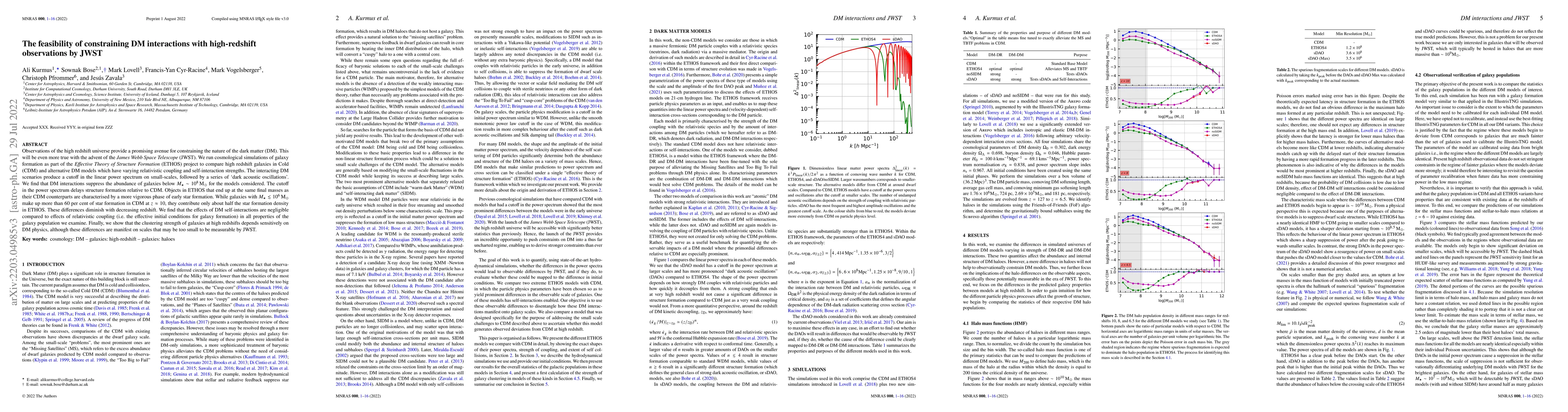 Thumbnail for The feasibility of constraining DM interactions with high-redshift
  observations by JWST