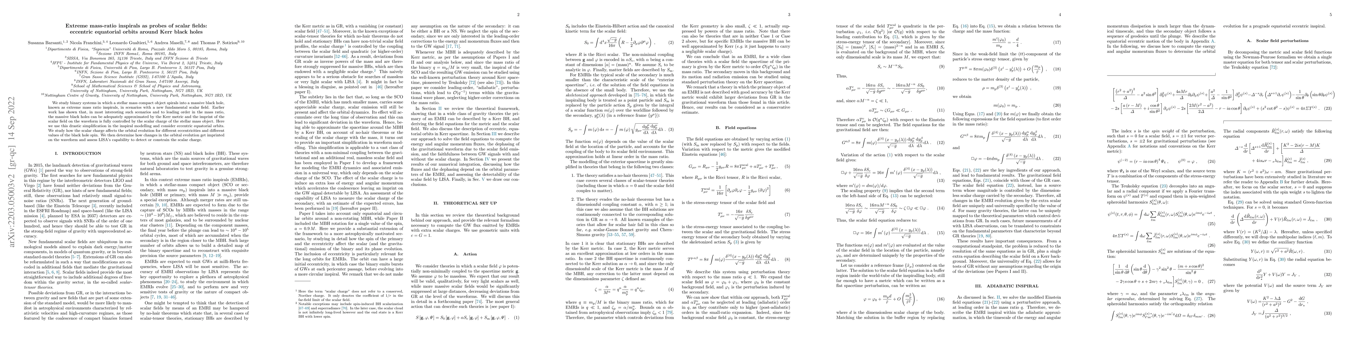 Thumbnail for Extreme mass-ratio inspirals as probes of scalar fields: eccentric
  equatorial orbits around Kerr black holes