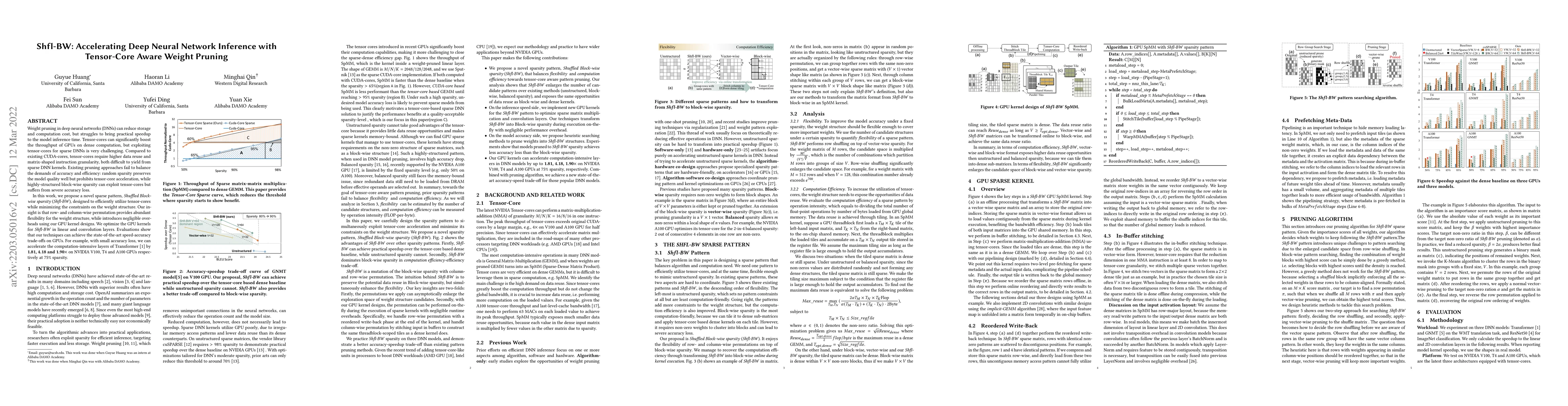 Thumbnail for Shfl-BW: Accelerating Deep Neural Network Inference with Tensor-Core
  Aware Weight Pruning