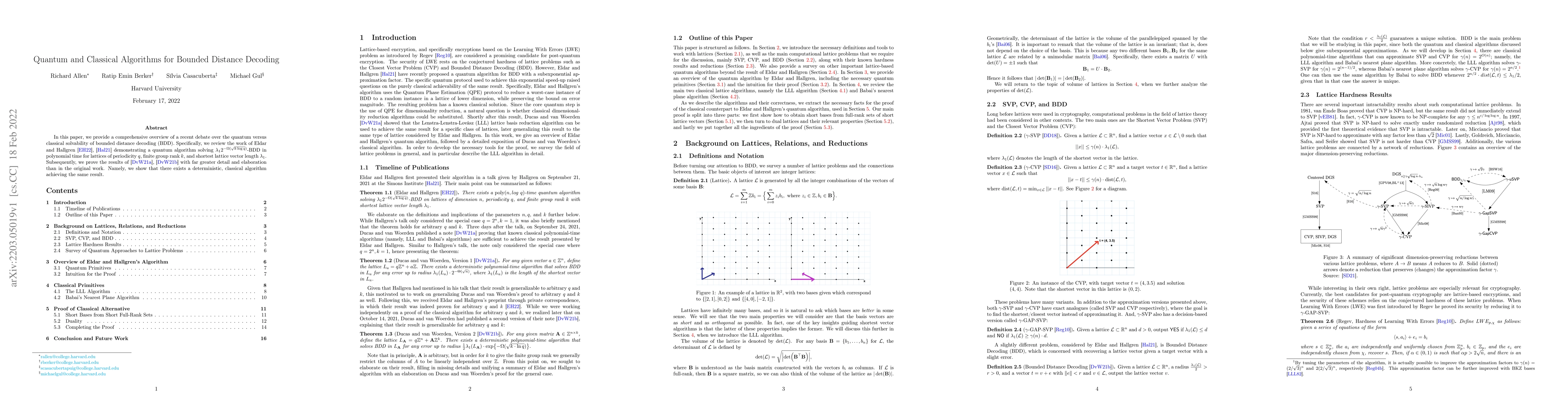 Thumbnail for Quantum and Classical Algorithms for Bounded Distance Decoding
