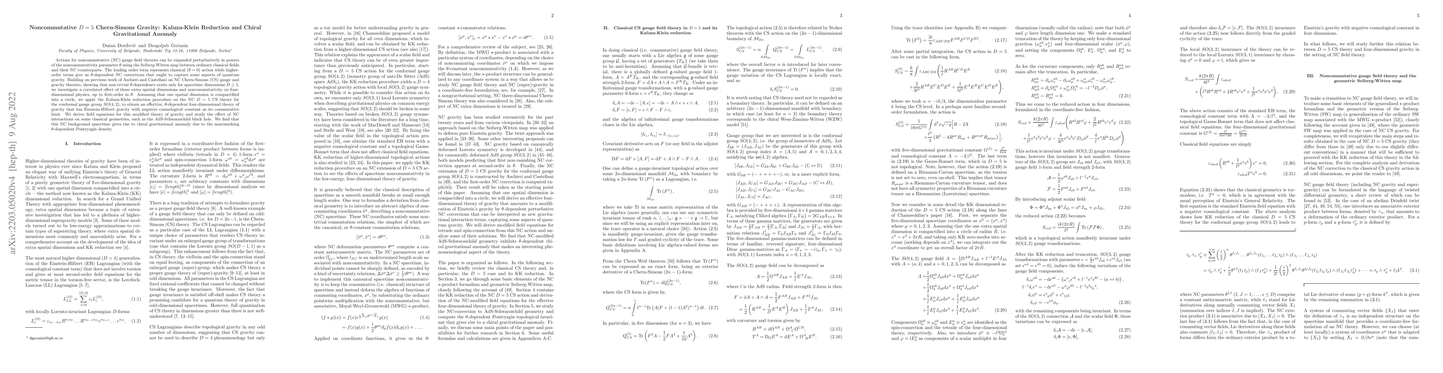 Thumbnail for Noncommutative $D=5$ Chern-Simons Gravity: Kaluza-Klein Reduction and
  Chiral Gravitational Anomaly