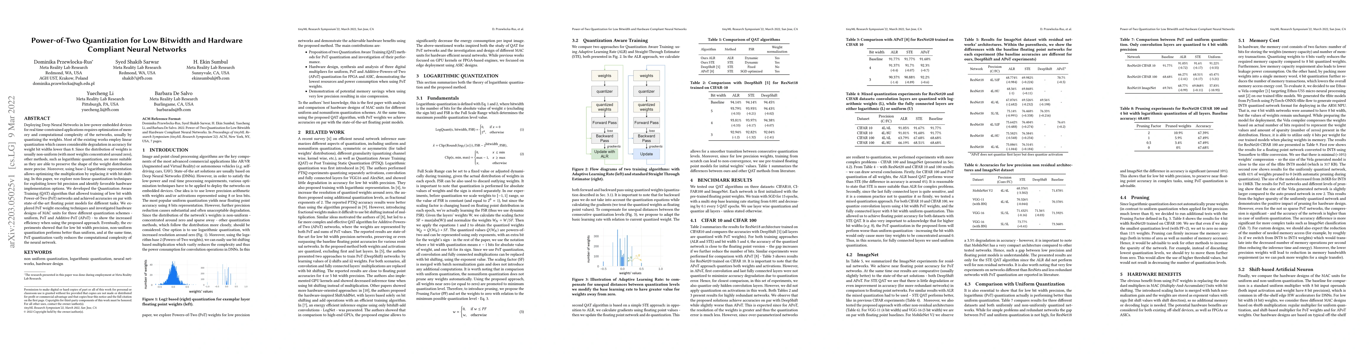 Thumbnail for Power-of-Two Quantization for Low Bitwidth and Hardware Compliant Neural
  Networks