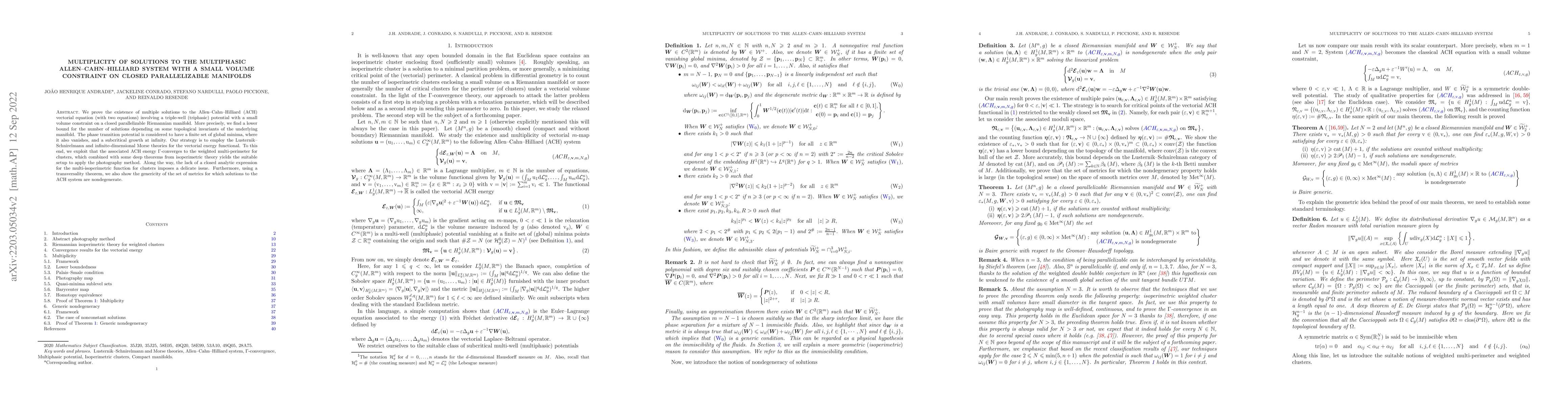 Thumbnail for Multiplicity of solutions to the multiphasic Allen-Cahn-Hilliard system
  with a small volume constraint on closed parallelizable manifolds