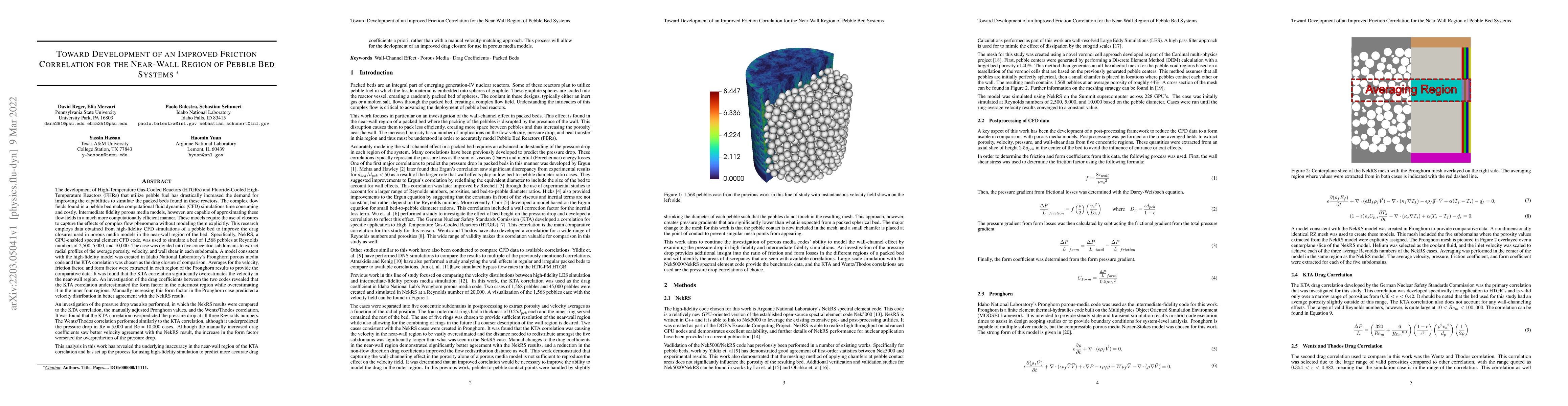 Thumbnail for Toward Development of an Improved Friction Correlation for the Near-Wall
  Region of Pebble Bed Systems