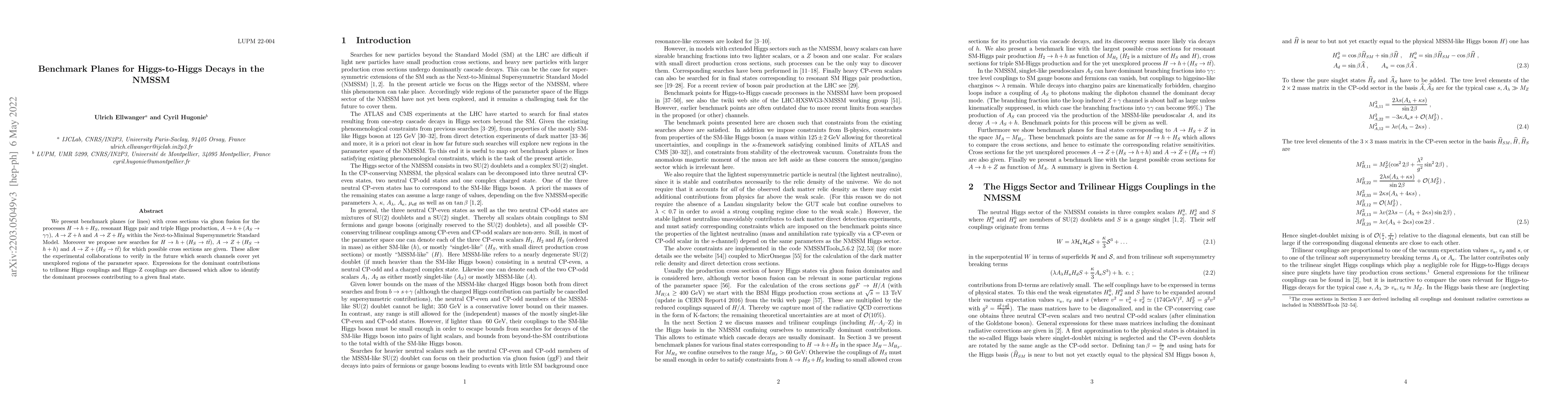 Thumbnail for Benchmark Planes for Higgs-to-Higgs Decays in the NMSSM