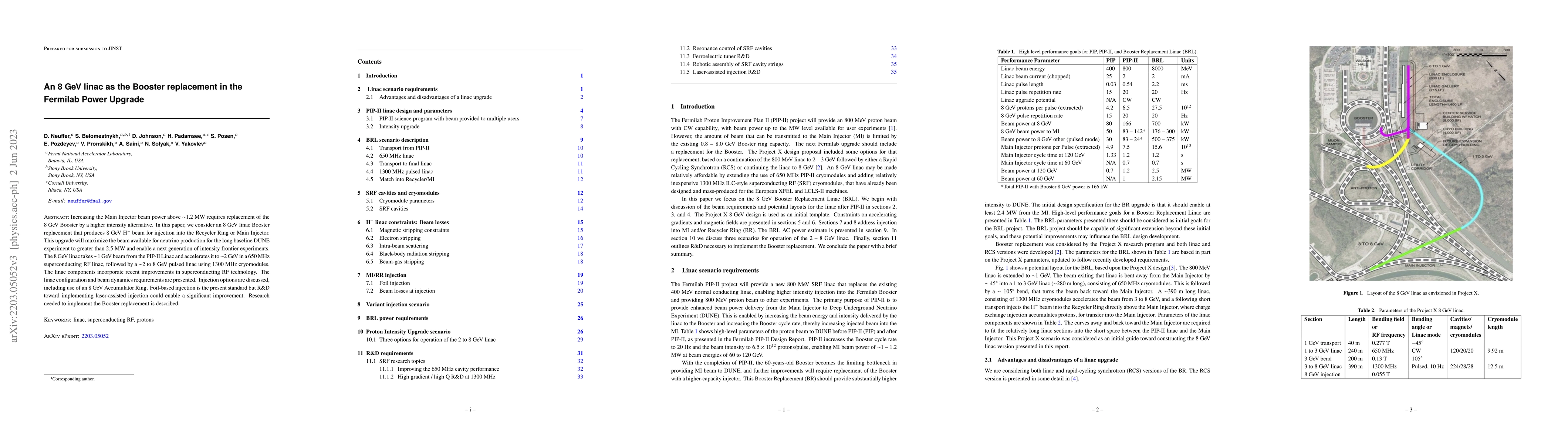 Thumbnail for An 8 GeV Linac as the Booster Replacement in the Fermilab Power Upgrade:
  a Snowmass 2021 White Paper