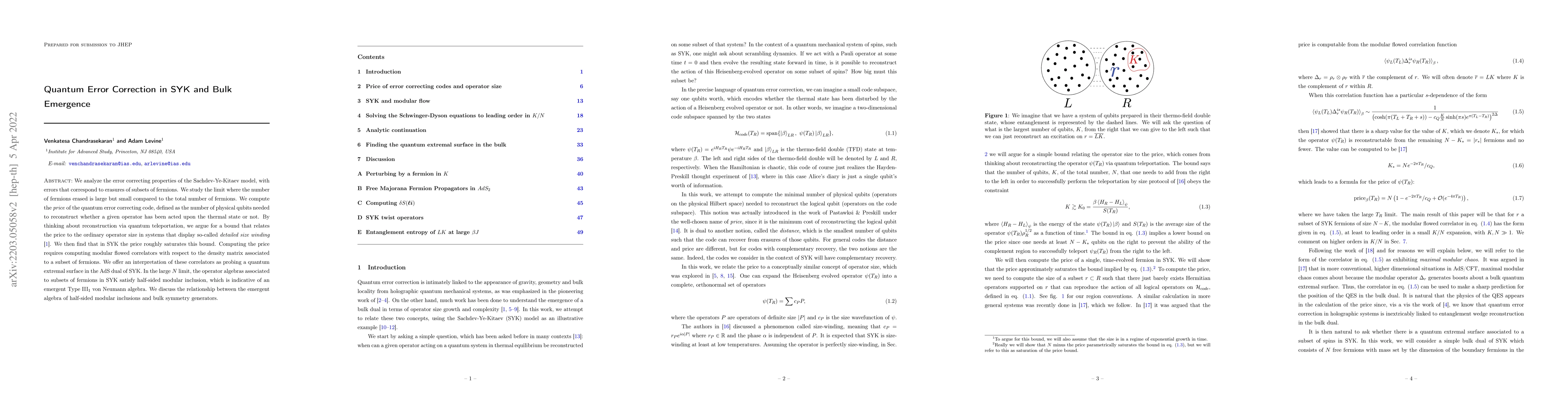 Thumbnail for Quantum Error Correction in SYK and Bulk Emergence