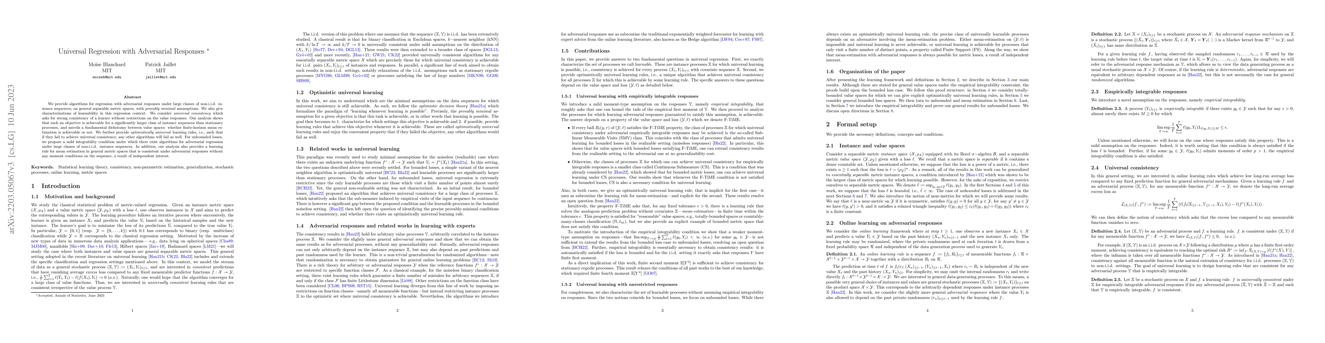 Thumbnail for Universal Regression with Adversarial Responses