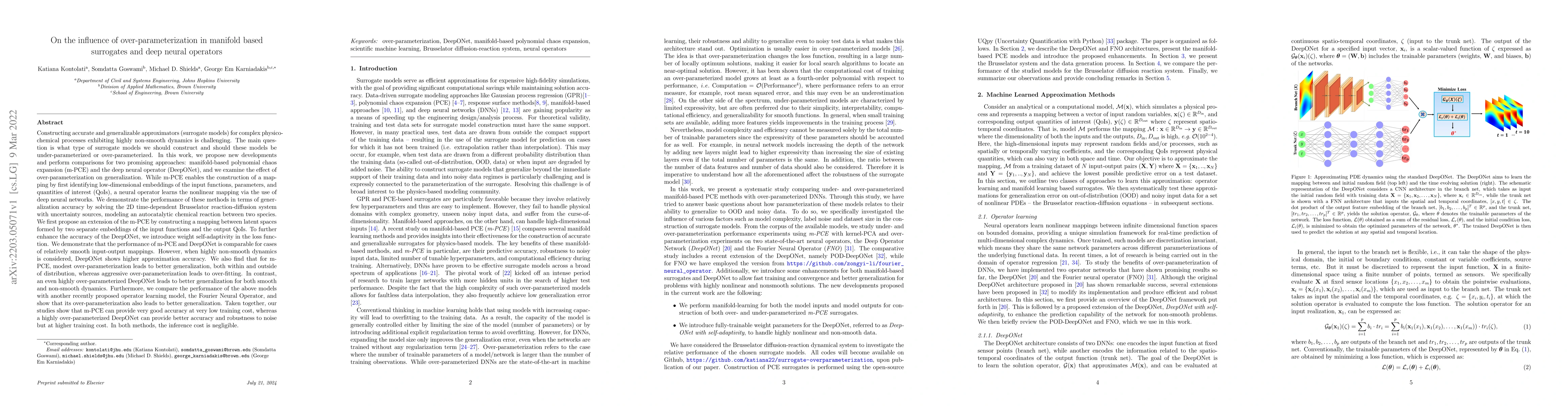 Thumbnail for On the influence of over-parameterization in manifold based surrogates
  and deep neural operators