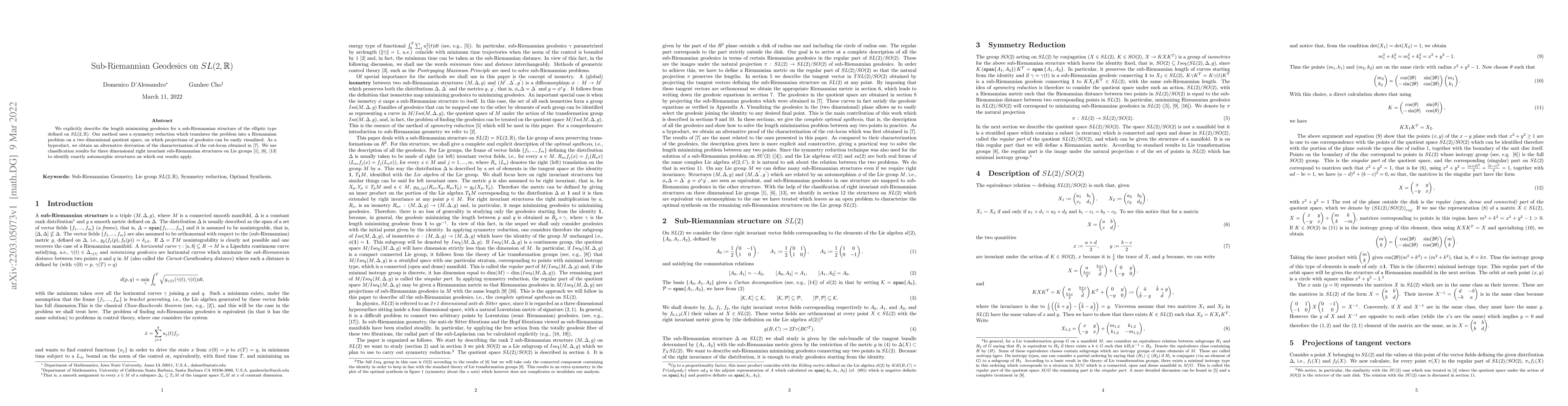 Thumbnail for Sub-Riemannian Geodesics on $SL(2, \mathbb{R})$
