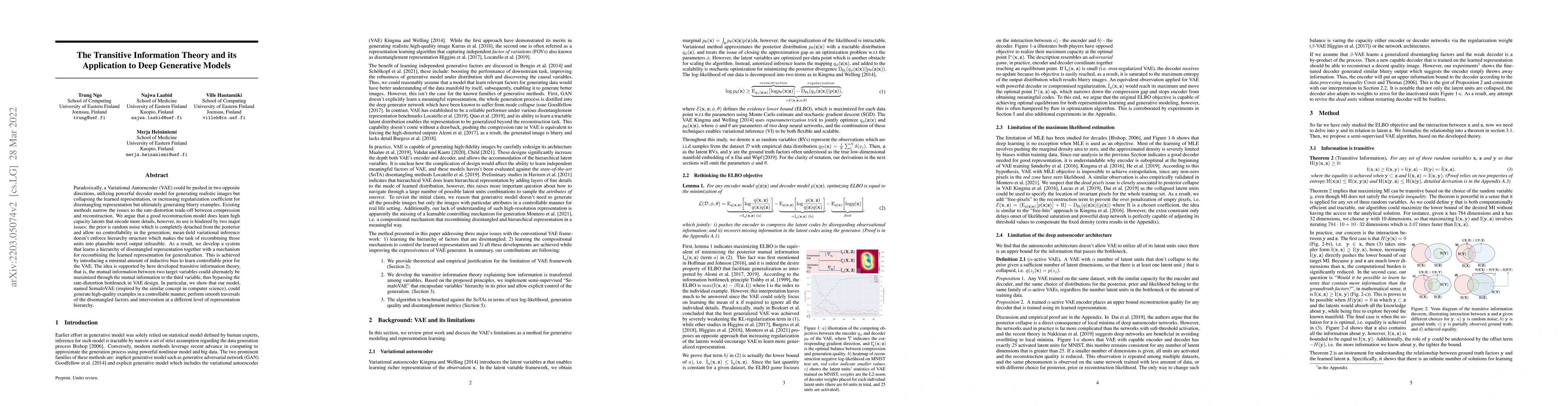 Thumbnail for The Transitive Information Theory and its Application to Deep Generative
  Models