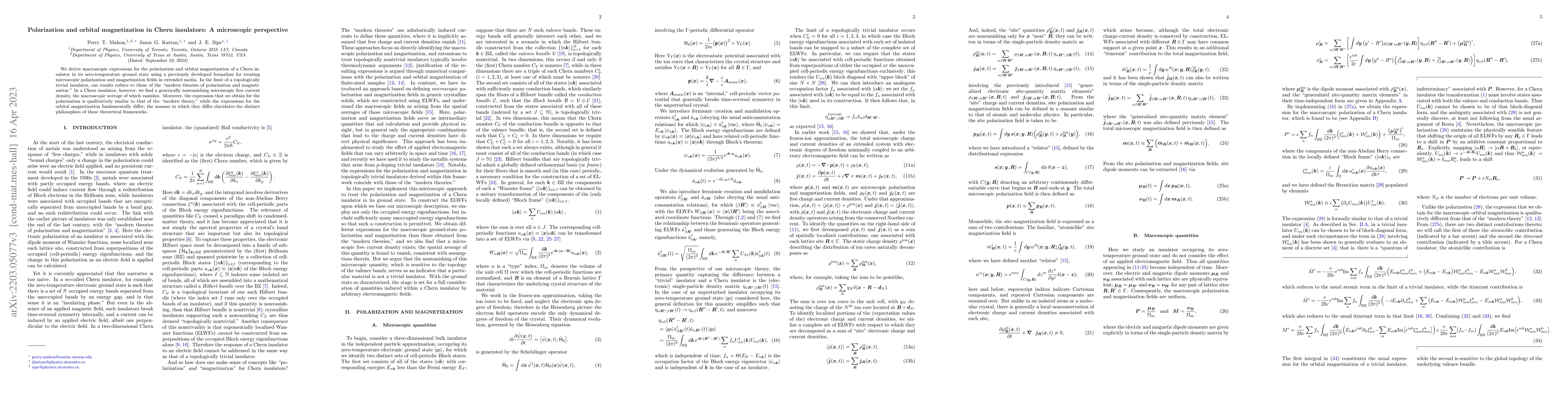 Thumbnail for Polarization and orbital magnetization in Chern insulators: A
  microscopic perspective