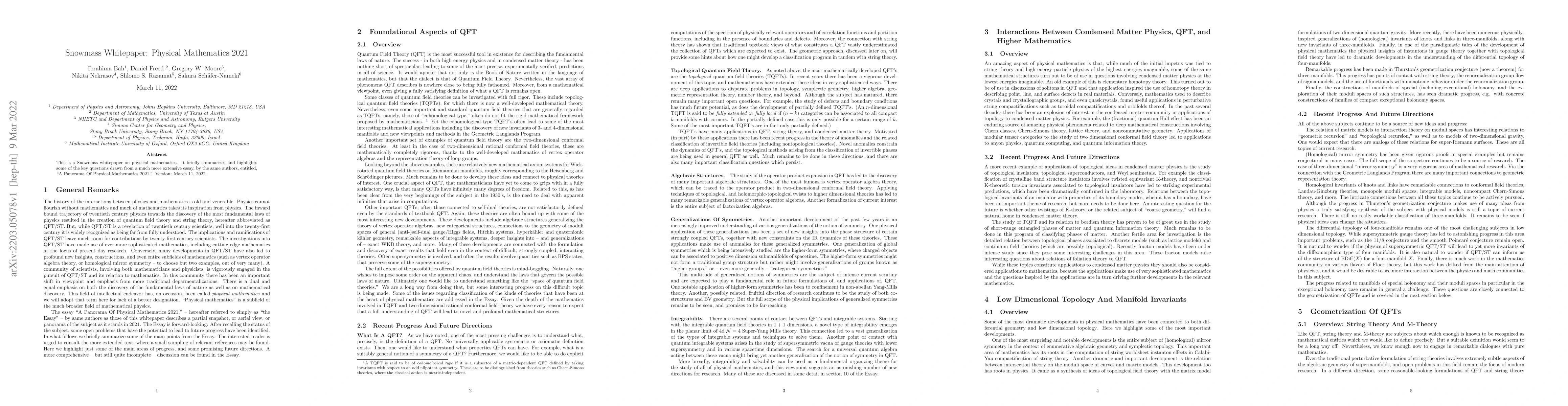 Thumbnail for Snowmass Whitepaper: Physical Mathematics 2021
