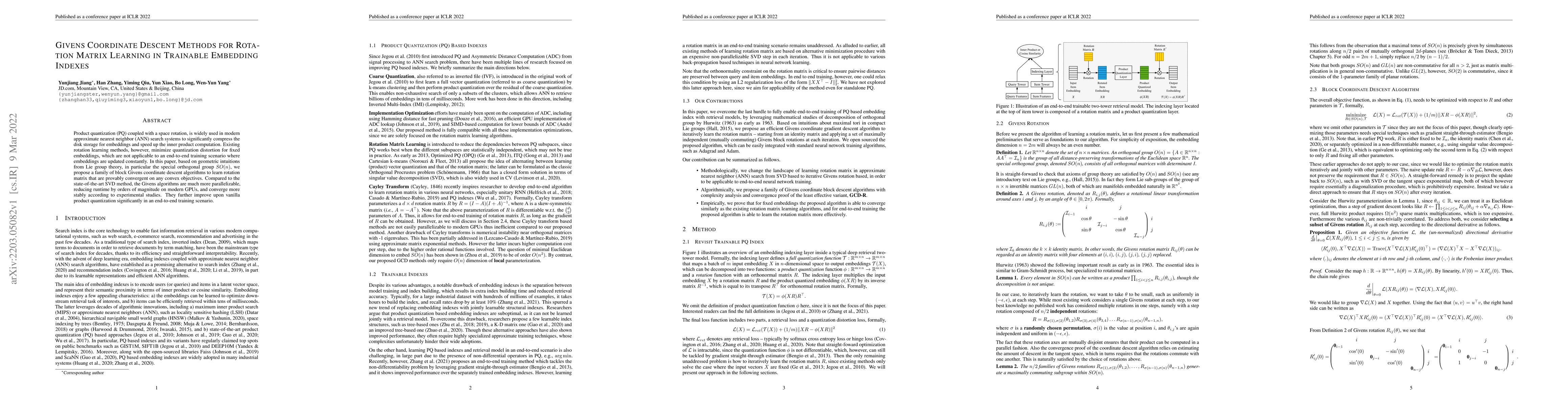 Thumbnail for Givens Coordinate Descent Methods for Rotation Matrix Learning in
  Trainable Embedding Indexes