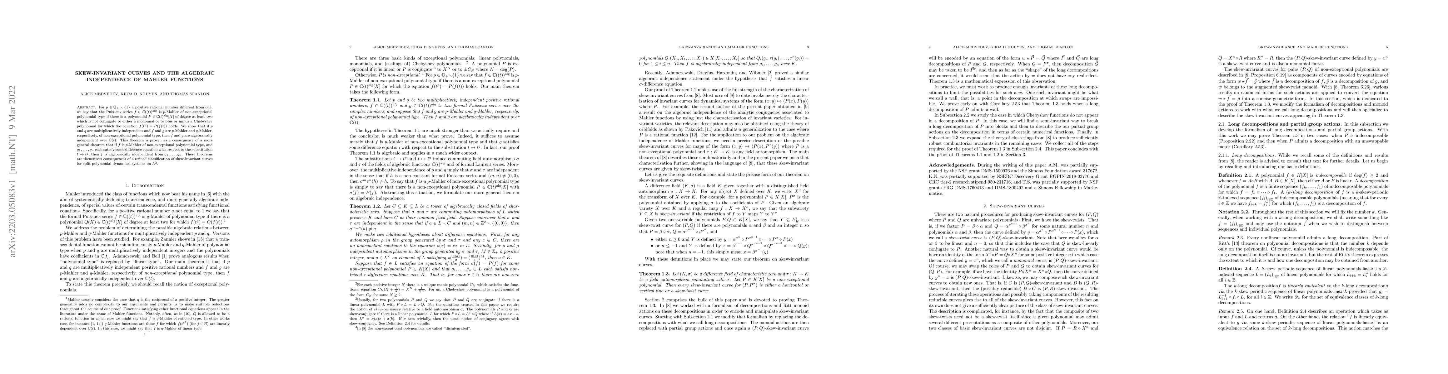 Thumbnail for Skew-invariant curves and the algebraic independence of Mahler functions