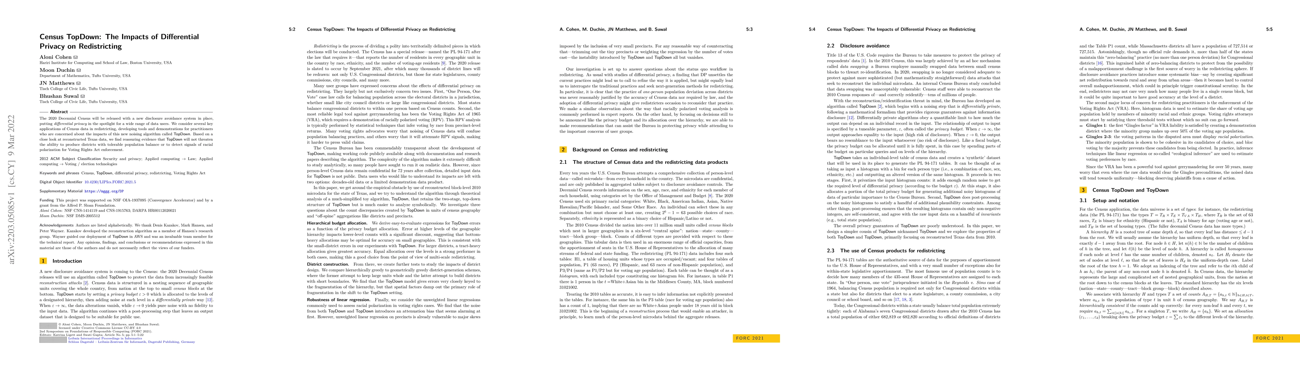 Thumbnail for Census TopDown: The Impacts of Differential Privacy on Redistricting