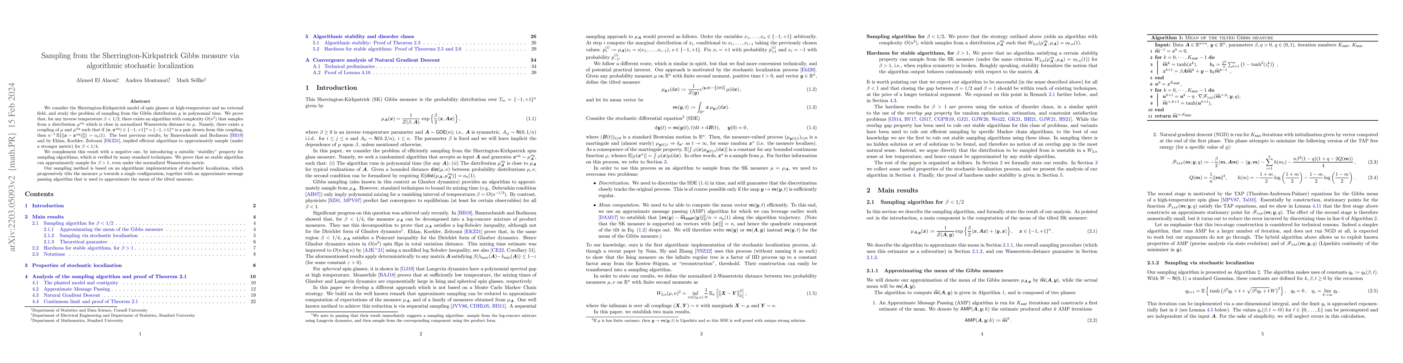 Thumbnail for Sampling from the Sherrington-Kirkpatrick Gibbs measure via algorithmic
  stochastic localization