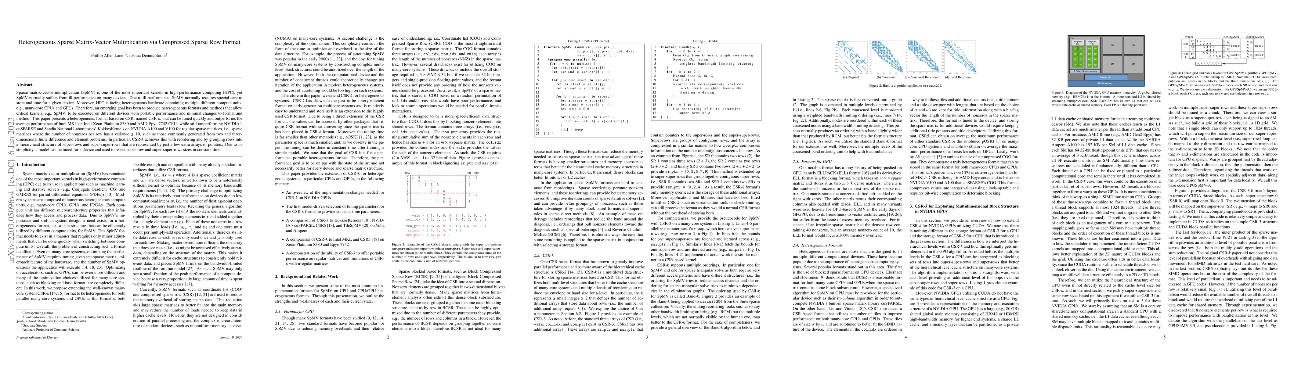 Thumbnail for Heterogeneous Sparse Matrix-Vector Multiplication via Compressed Sparse
  Row Format