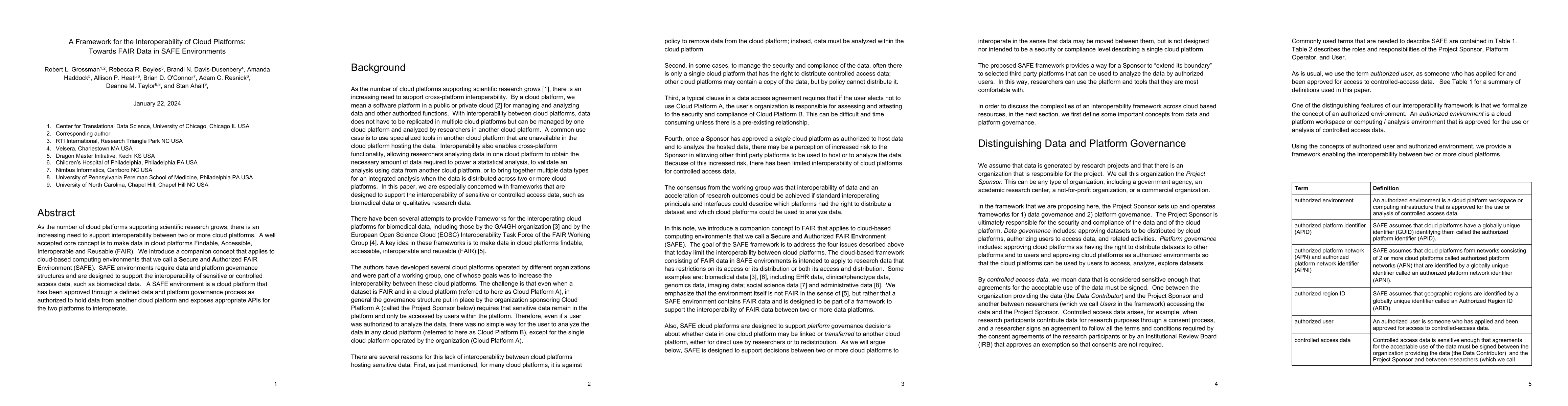 Thumbnail for A Framework for the Interoperability of Cloud Platforms: Towards FAIR
  Data in SAFE Environments