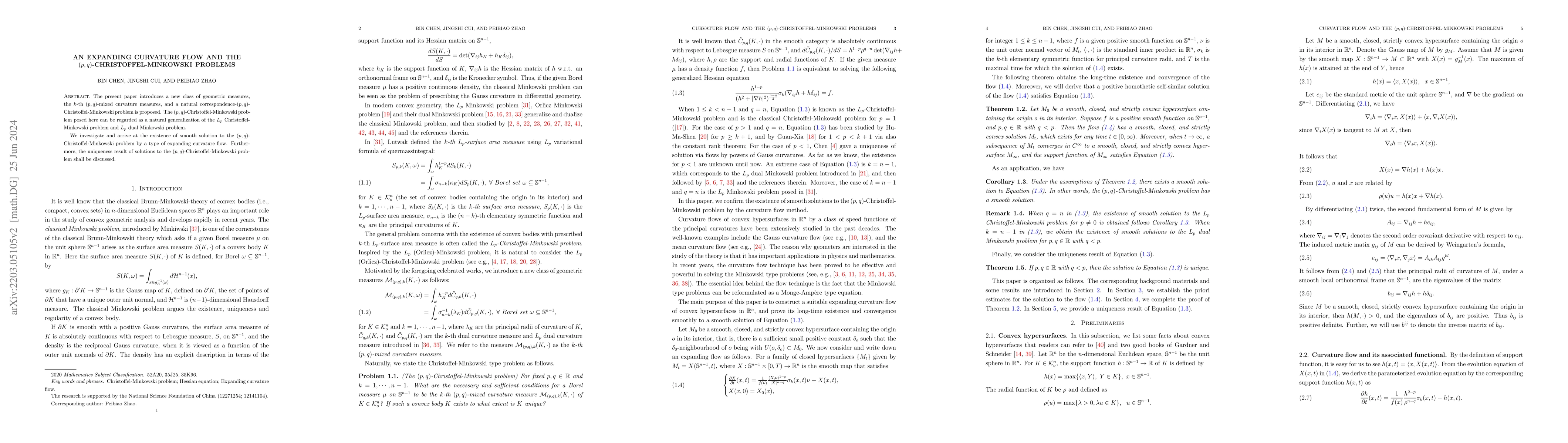 Thumbnail for An expanding curvature flow and the (p,q)-Christoffel-Minkowski problems