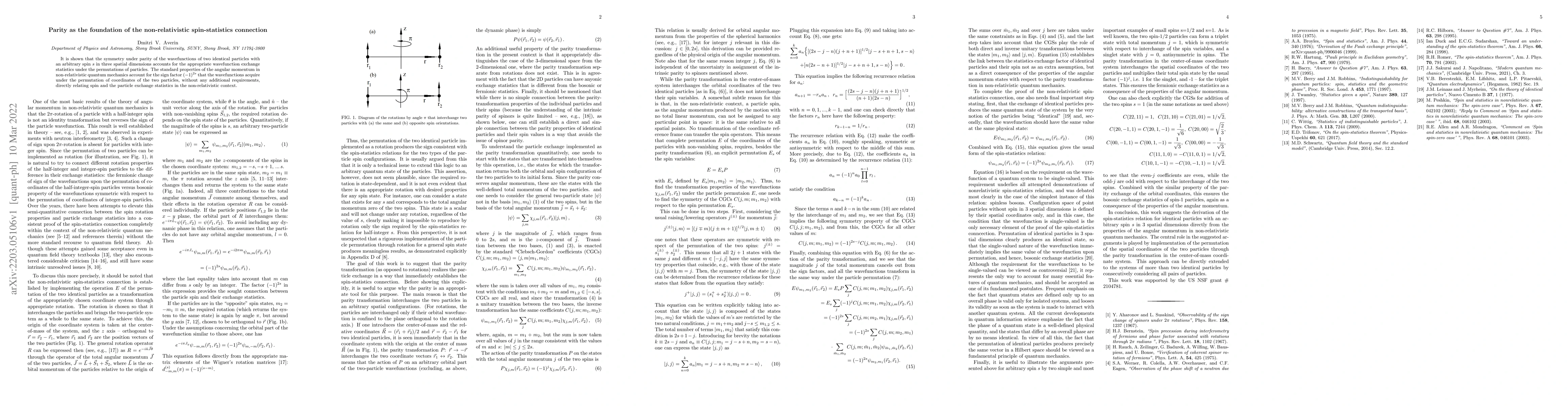 Thumbnail for Parity as the foundation of the non-relativistic spin-statistics
  connection